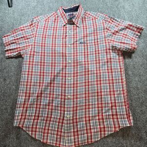 Chaps Ralph Lauren Plaid Button Down Shirt Mens Medium Red White Casual Cotton